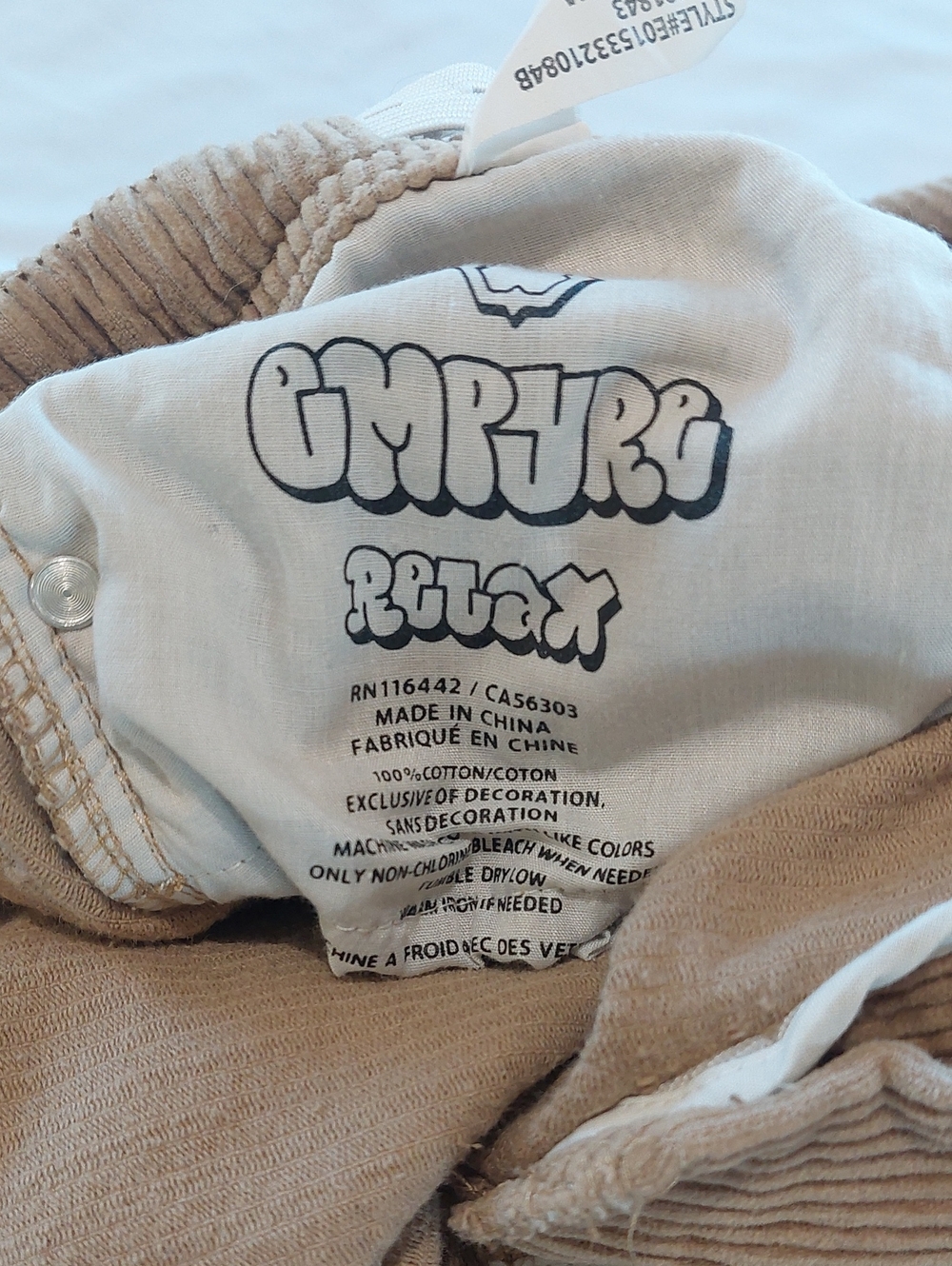 Empyre Beige Corduroy Relax Pants .Size 27 Waist - Picture 5 of 7